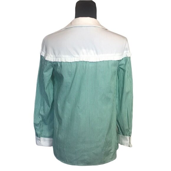 Davi & Dani Striped Pullover Long Sleeve Top in Green/White - Size Small - Picture 3 of 5